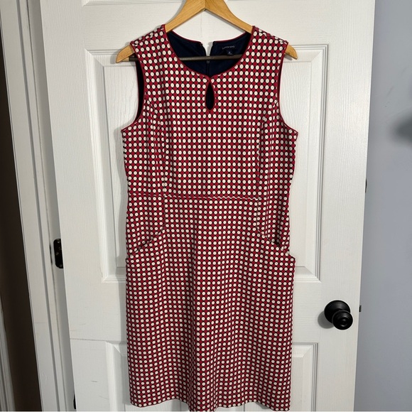Lands' End size 12 dress, navy w/red & white polka dots, spring, summer, office - Picture 1 of 11
